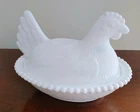 Vintage Indiana White Milk Glass Chicken Hen on Nest Covered Bowl Candy Dish
