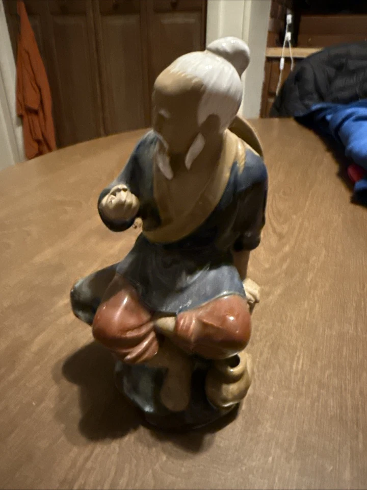 Antigua estatuilla china Sheeshan Mudman vintage pintada a mano de cerámica Foto 4 de 4