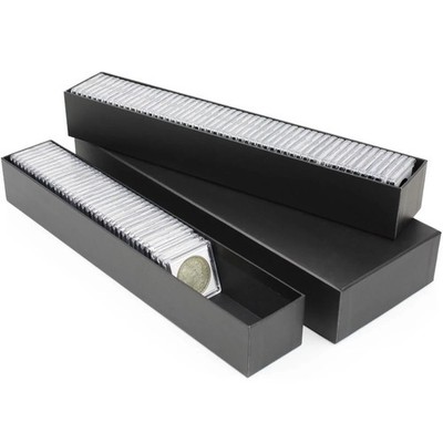 BCW Coin Holder Double Row BLACK Box Holds 330 Flips / 102 Snap Storage 2x5x15