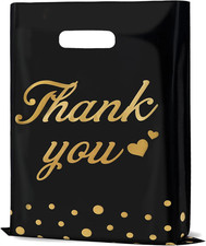 Thank You Bags for Business Small Shopping Bags 100 Pack, 9" X 12" Plastic Merch