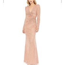 Mac Duggal 5715 Rose Pink Evening Gown Sequined Long Sleeve Column Dress Size 10