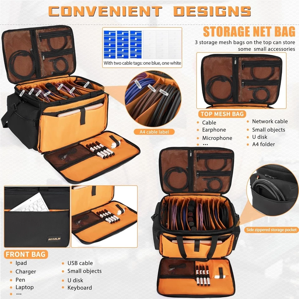 Cable Bag Organizer with Detachable Dividers for DJ Sound Gear Electronics - Image 4 of 4
