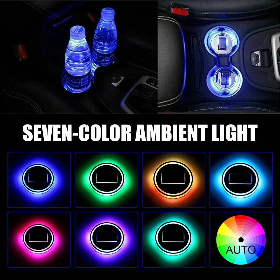 Almohadilla LED para tazas de coche 7 colores accesorios cubierta de luz luces decoración interior 2 piezas Foto 3 de 4