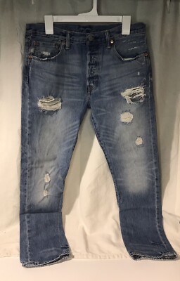Jeans Levi's 501 Premium Homme - Taille W33/L32 - Coupe Droit, Bouton Fly - Délavé Avec Motif 'Moustaches'