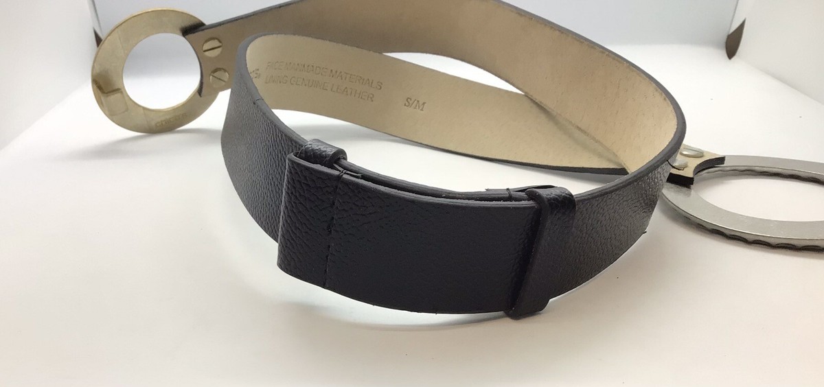 Chico\'s Black Leather Hammered Metal Gold Circle Hook Buckle Belt Sz M/L Chico main image 4