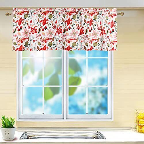 2 Pack Floral Kitchen Window Valance Pink Farmhouse Country Rod Pocket Flower - Bild 4 von 7