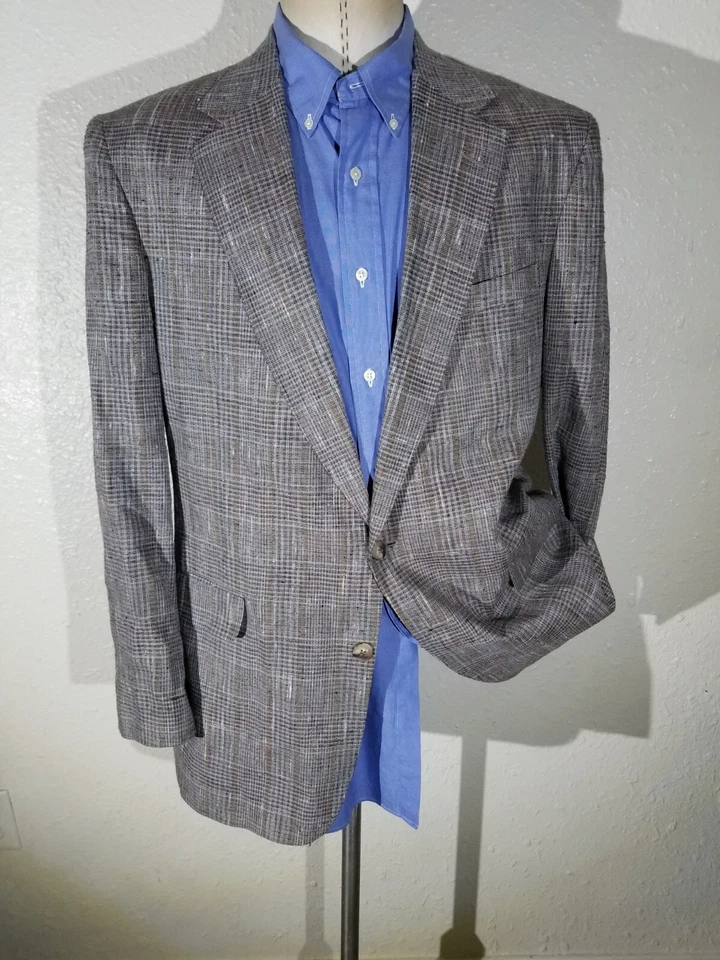 Chaqueta Blazer Abrigo Deportivo 42L Vintage Botánica 500 Manchas Naranja Cuadros Seda Tweed Foto 2 de 4