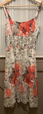 Papaya Occasionwear Grey and Pink Floral Summer dress - size 8 MATALAN 