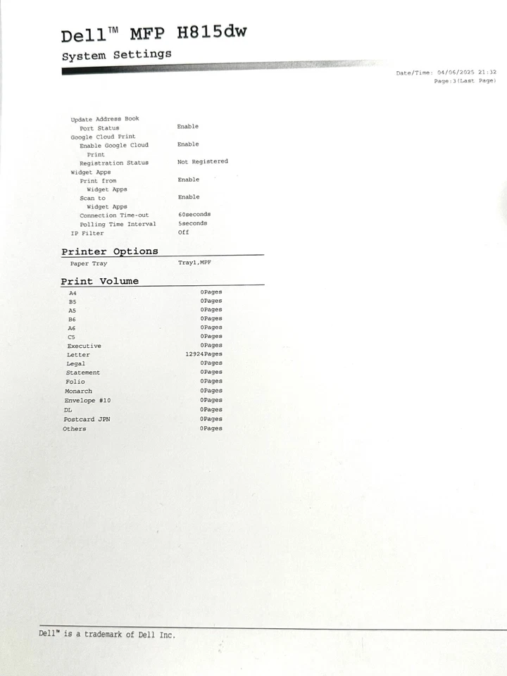 Dell H815DW Monochrome Laser Printer Use 13k Pg Ct MFP, Tested Video, Toner 100% - Image 4 of 4