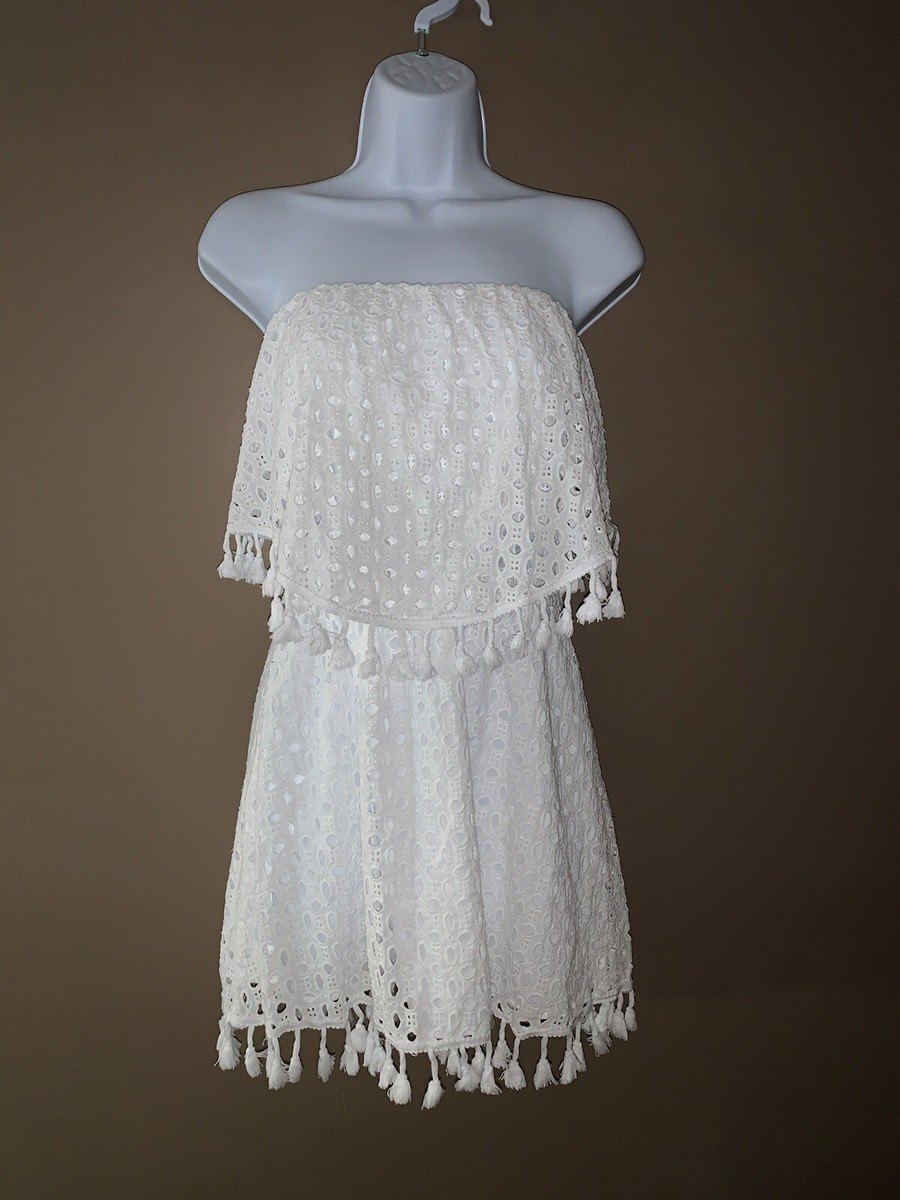 JACK By BB Dakota Women White Eyelet Lace Strapless Dress Size
