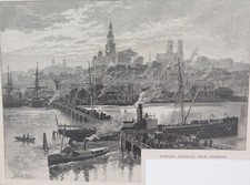 .100% ORIGINAL RARE COMPLETE 1886 WOOD ENGRAVING “DARLING HARBOUR, SYDNEY"