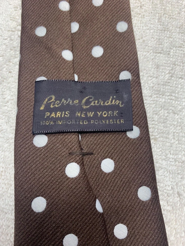CORBATA CARDIN VINTAGE PARA HOMBRE AÑOS 40-70 MODA DIVERTIDA MARRÓN CON BLANCO 3 X 58 Foto 4 de 4