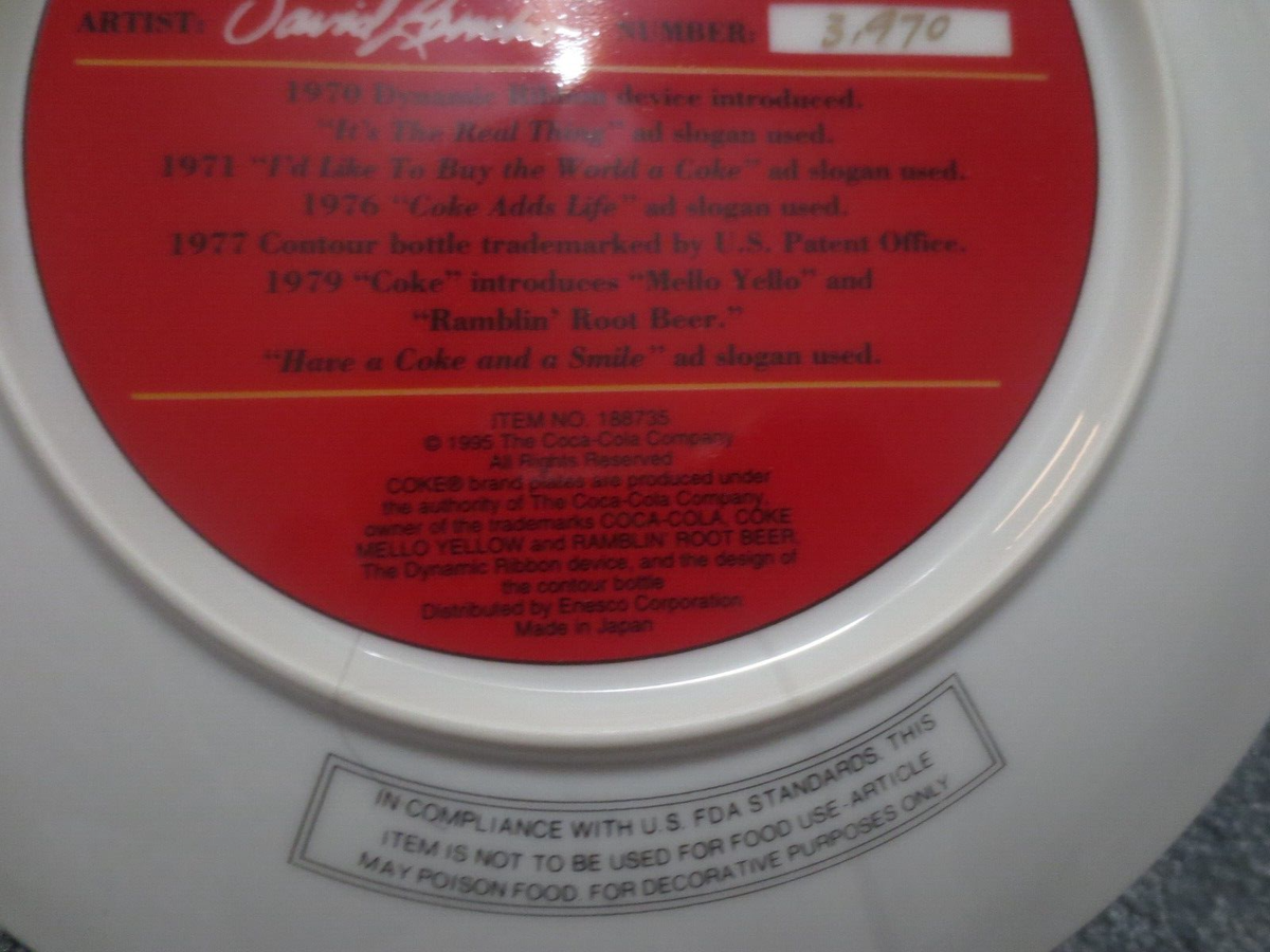 Era's of Coca-Cola 1970-1980 Numbered Edition Collector's Plate