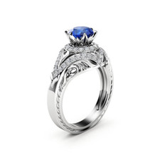 1ct Lab-Created Blue Sapphire Engagement Ring 14k White Gold Plated Halo Flower
