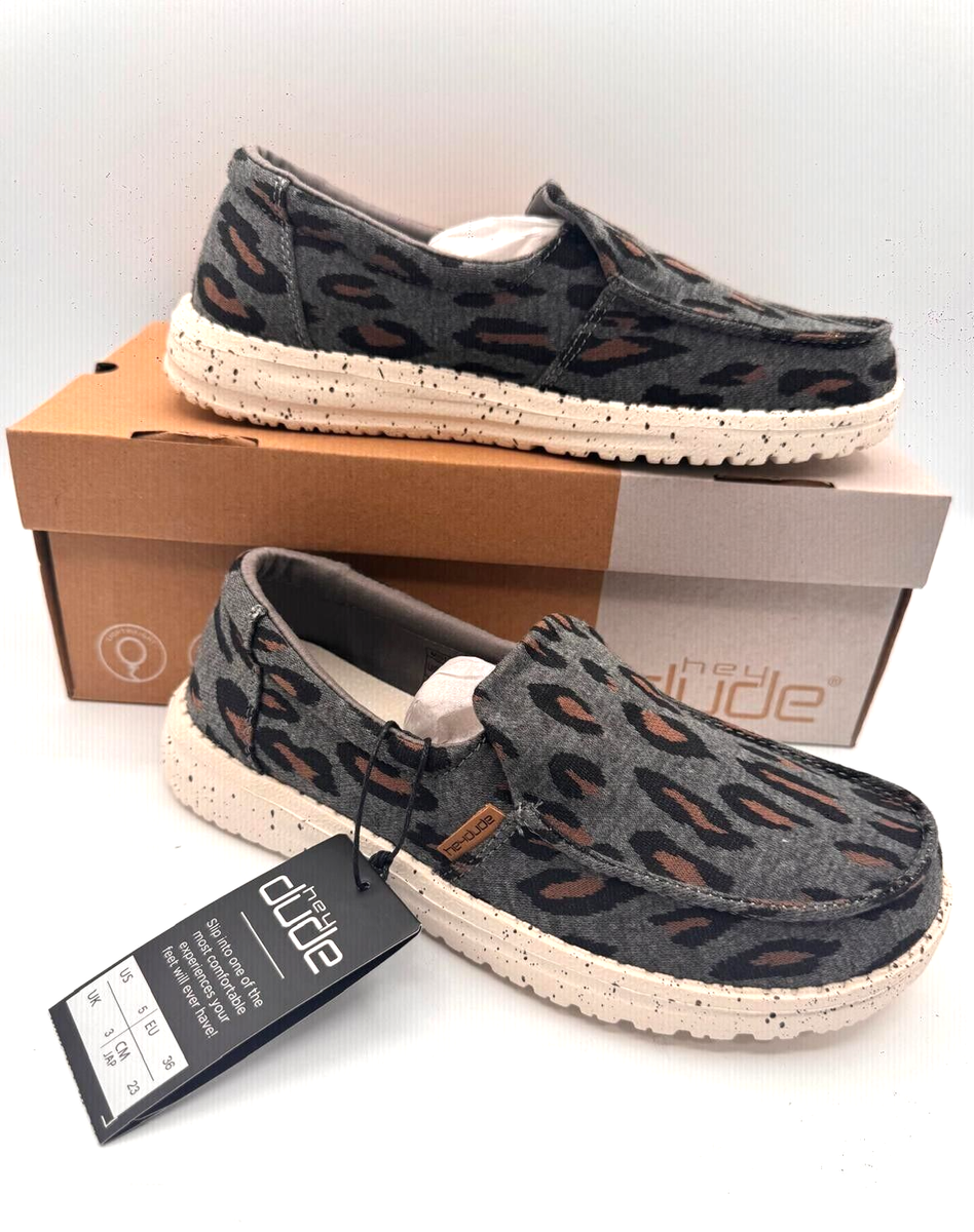 Hey Dude Women's Misty Charcoal Cheetah 140014009 US Size 5