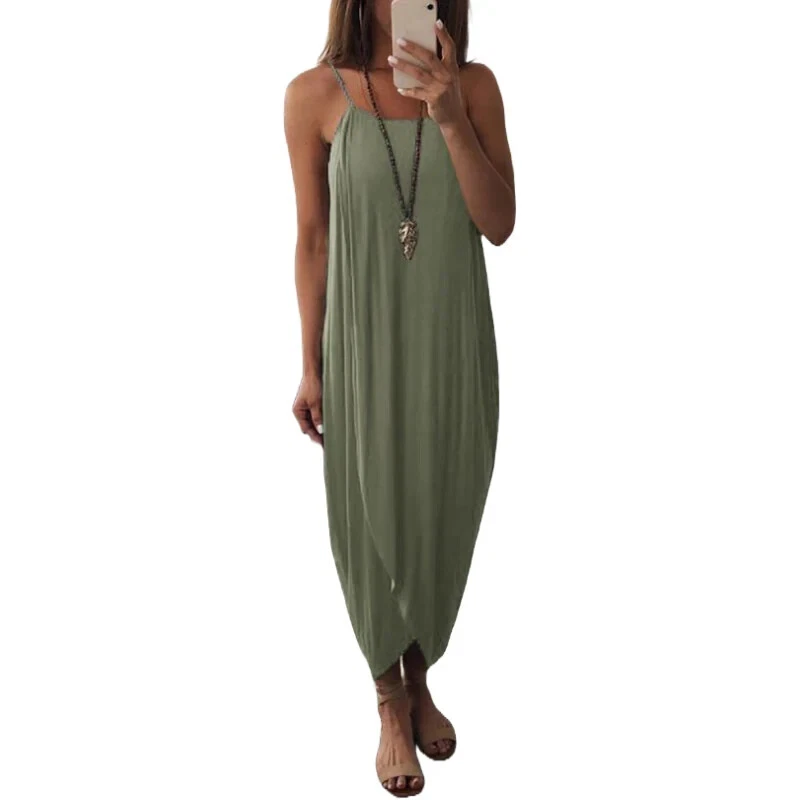 Чистый цвет с бретелью через шею платье - неравномерный кромки длинное платье для элегантных случаев - Изображение 3 из 4