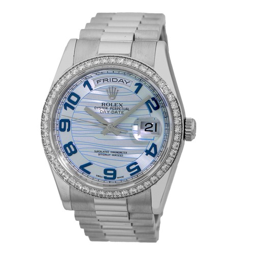 ROLEX Platinum 36mm Diamond Day Date President BlueGlacier Wav...