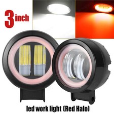 Red Halo 2pcs 3 Inch Round Led Work Light Spot Pods Off Road Driving Fog Light