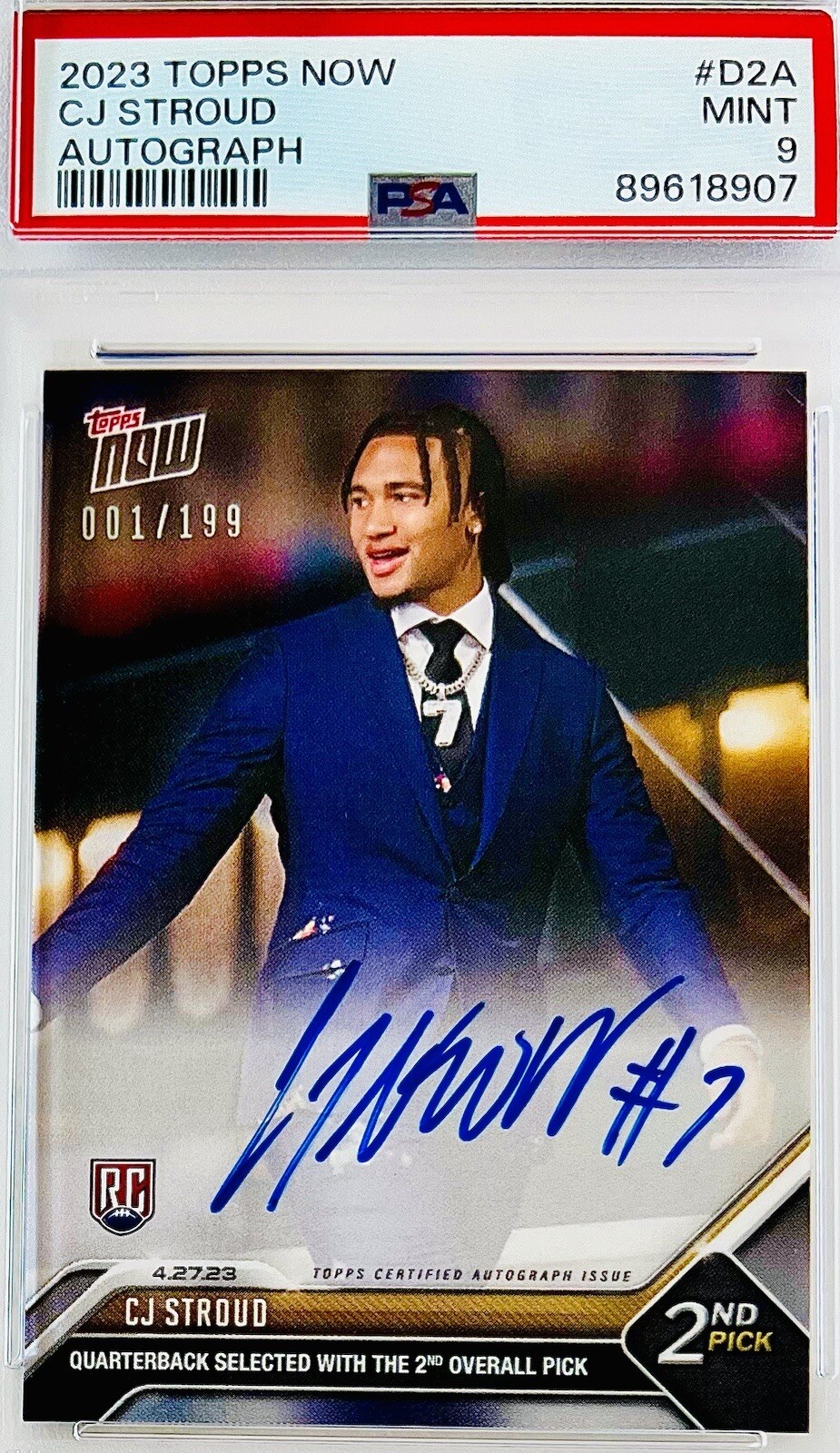 2023 Topps Now CJ Stroud RC Auto 2nd Draft Pick Rookie #D2A SP #1/199 PSA 9 🔥