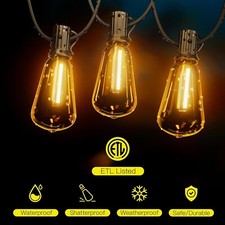120FT Outdoor String Lights, 62 ST38 Edison LED E12 Base 2200K Dimmable Bulbs US