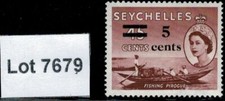 Lot 7679 - Seychelles 1957 5c on 45c brown Fishing pirogue definitive MH stamp