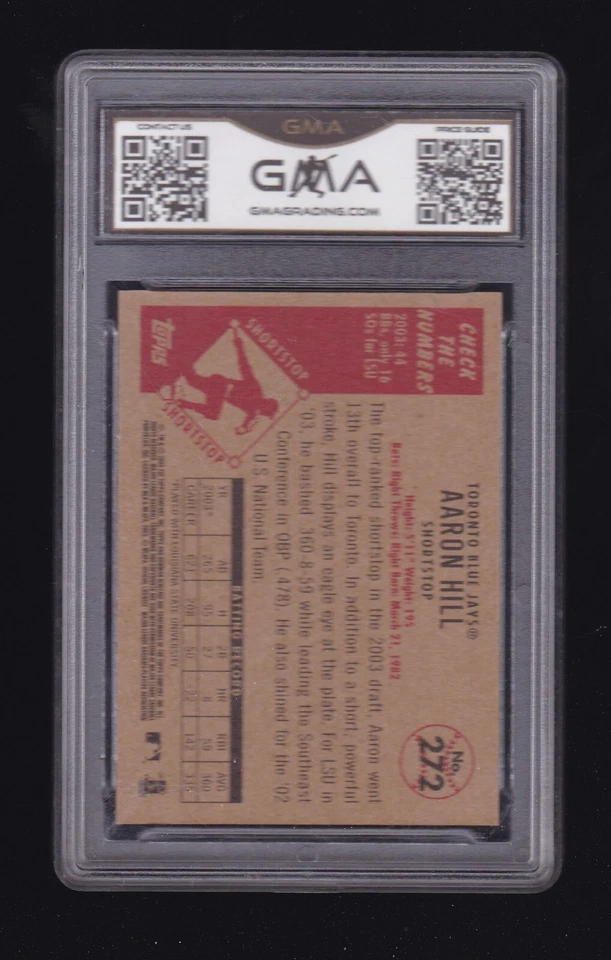 2003 Bowman Heritage Aaron Hill Rookie #272 Toronto Blue Jays GMA 7 - Image 2 of 2