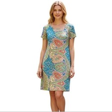 Talbots Silk Paisley Multi-Color Shift Dress Women 10 Boho Preppy Spring Office