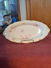 France CFH/GDM Floral Blossom Oblong White Porcelain Antique Serving Bowl