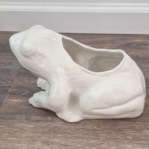 Madeline  original White Ceramic Frog Planter Art Pottery  Modern Glossy Finish