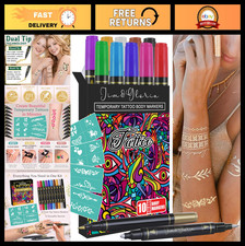 Dual Tip Body Art Tattoo Pen Set - 10 Colors, Gold  Silver Temporary Markers fo