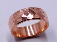 Pure Uncoated Solid Hammered Copper Ring Band for Men  Women, 8mm