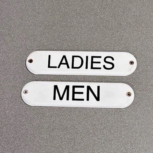 VINTAGE MEN LADIES DOOR SET PORCELAIN SIGN CAR GAS OIL TRUCK MOTORCYCLE