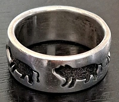 Vintage Sterling Silver INTAGLIO PIGS Ring Band PSCL Peter Stone size 5.25