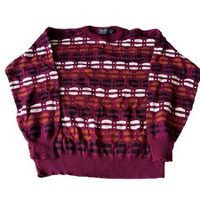 Atlas Sweater Mens Large Burgundy Geometric Abstract Knit Vintage Made in USA