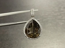 SJM 925 Sterling Silver Pendant With Smoky Quartz And Diamonds ￼