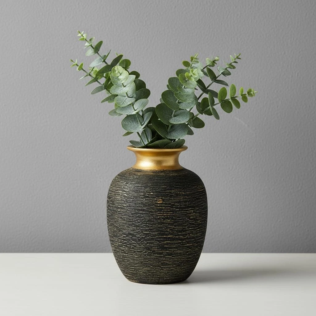 Black and Gold Vases Home Decor, 7 Inch Ceramic Flower Vase for Centerpieces,...