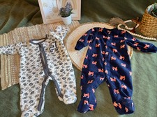Baby Boy 0-3 M Footed Pajamas Button Up Foxes Animals Carters  More Lot