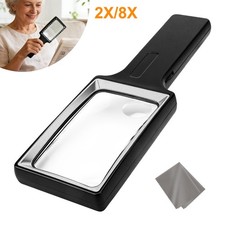 2X 8X Handheld Magnifying Glass 20 LED Light Rectangle Reading Magnifier Seniors