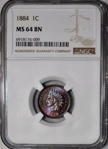 1884 Indian Head Cent-NGC MS 64BN, Vibrant, Beautifully Toned Specimen.