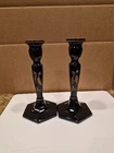 Fenton Black Onyx Floral Candle Holders D. Yersel Signed