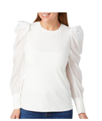 Blue Sol Women's Long Puff Sleeve Top White Size Medium