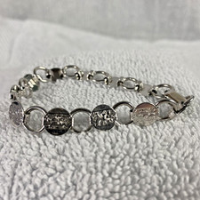 Vintage Sarah Coventry Silver Tone Floral Disc Link Bracelet Signed SARAHCOV