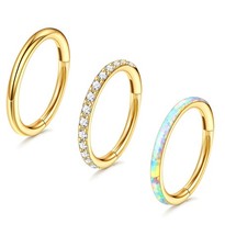 3pcs Nose Rings Hoops - 316L Surgical Steel Hinged Nose Hoops 16G/18G/20G CZ ...