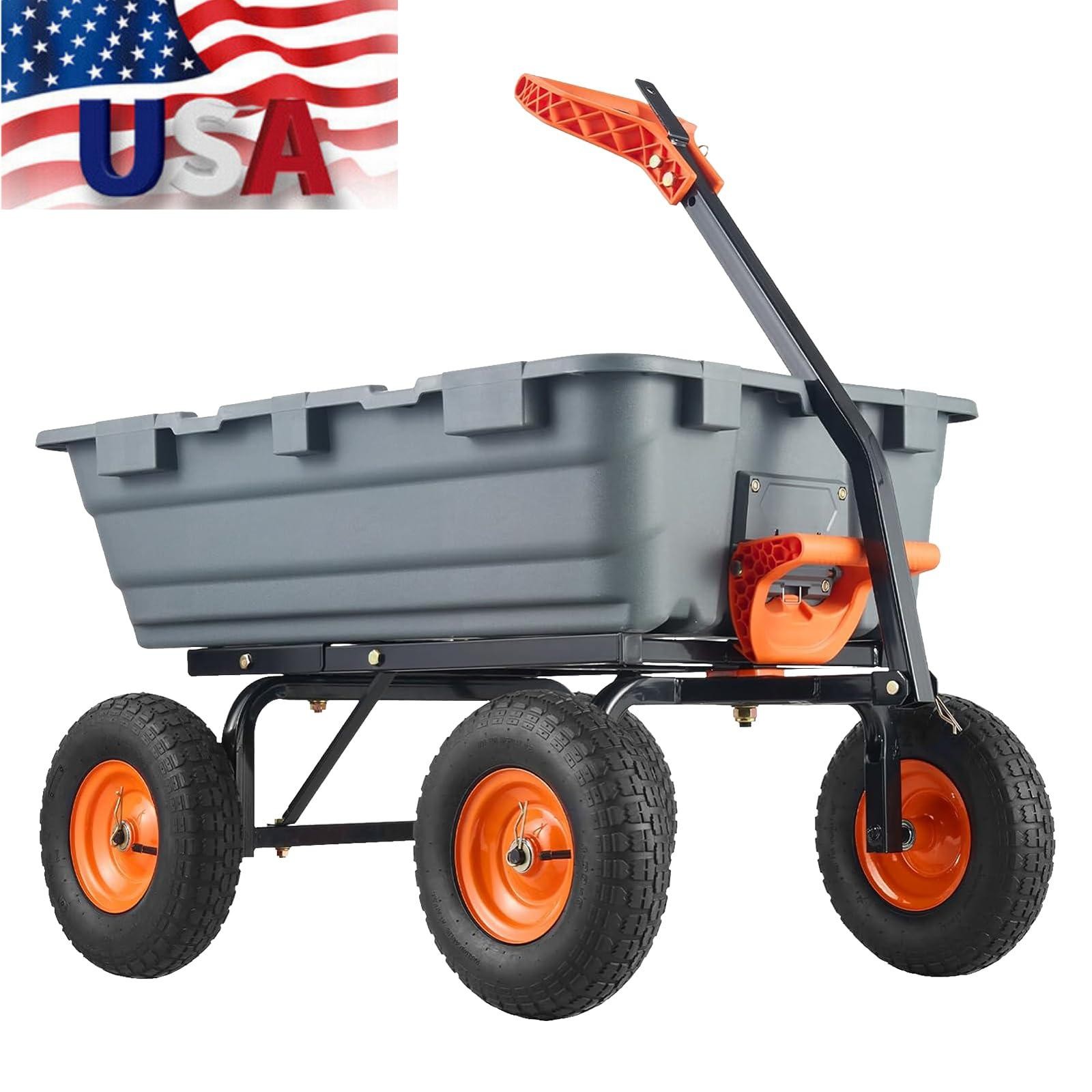 800 LBS Poly Garden Dump Cart Heavy-Duty Dump Wagon Utility Cart Wheelbarrow 