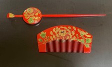 Kanzashi Kimono Japanese Used-style hairpin comb mother-of-pearl red chrysanthem