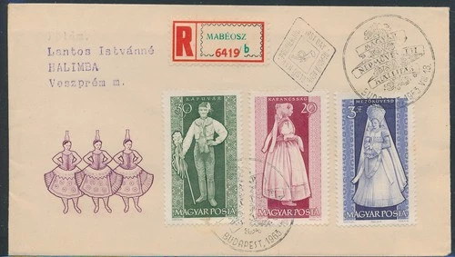 LS71442 Hungary 1953 registered traditional clothing FDC used