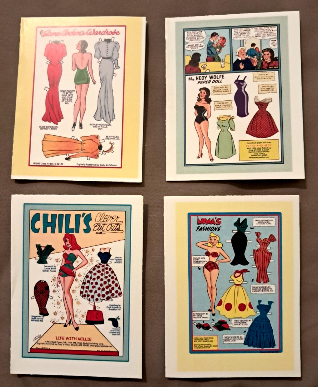 NEW LOT greeting cards Forget Me Not Publishing, 4 different PAPER DOLLS 2008