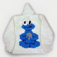 Vintage 70 s Toddler Baby Sweater Cookie Monster Hand Knit USA Granny-core