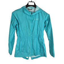 Columbia Windbreaker Jacket Girls Large 12-14 Turquoise Full Zip Hooded Pockets