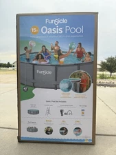 Funsicle Oasis 15ft Round Above Ground Metal Frame Swimming Pool